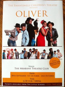 Poster for our play "Oliver" which was put on at The Theatre Club by The Emantjwele Children's Theatre (The Little School's Drama Club)