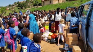 Giving the gifts to the children from PHAKAMANI PRIMARY SCHOOL :)