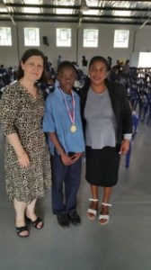 A proud moment for our School. Mphumelelo with Mrs Morais and Teacher Thembie at Khanyisile Primary School